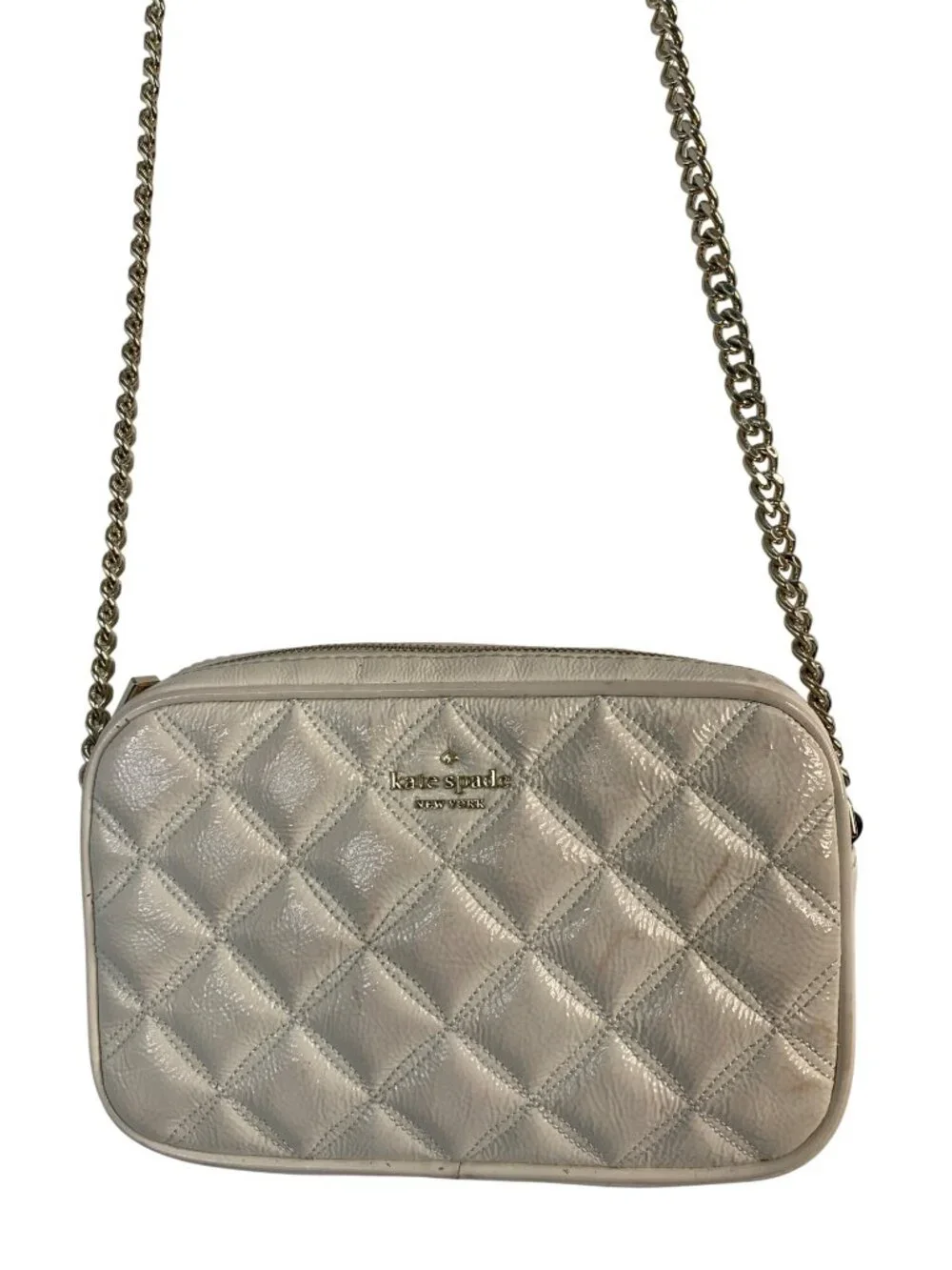 Kate Spade New York Quilted Crossbody Bag Metallic Gold Leather Chain Strap
